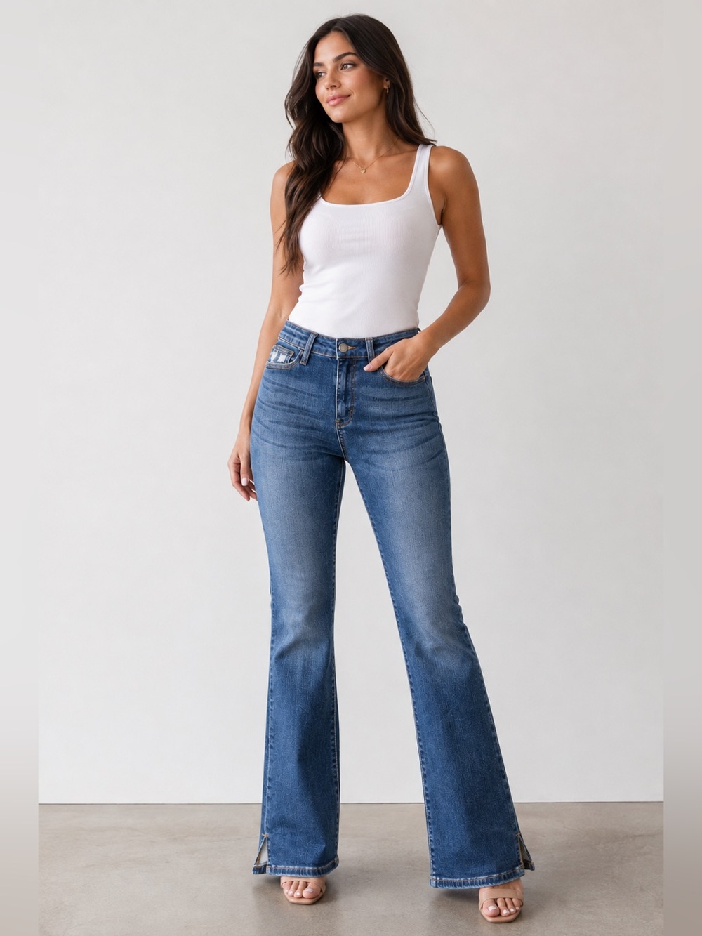 Judy Blue Size 5/27 Slim Bootcut Jeans Dark Wash Side-Slit Hem Stretch Denim